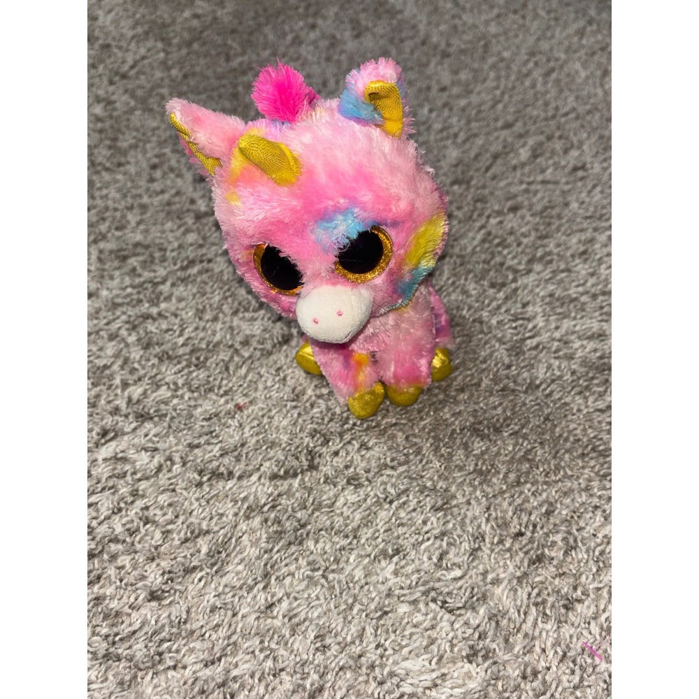 Ty Beanie Boos Fantasia Unicorn Pink Tie Dye Plush Stuffed Animal Gold Eyes 2015